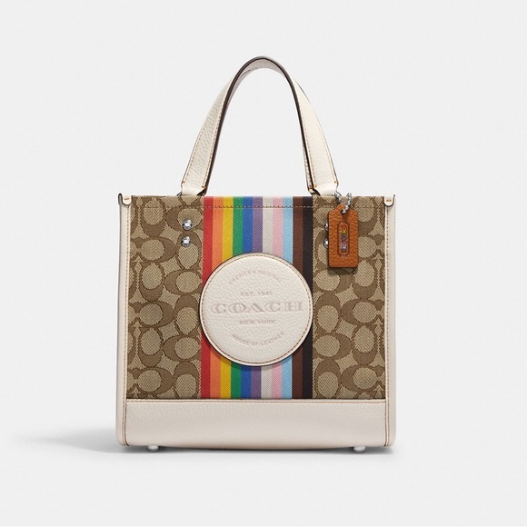 🌈COACH Dempsey Tote‎ 22 Signature Jacquard With Rainbow Stripe And Coach Patch - Picture 6 of 7
